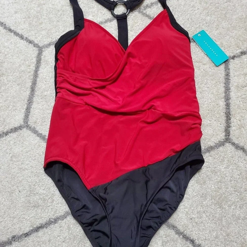 Women's Draped-Front 1pc Swimsuit - L